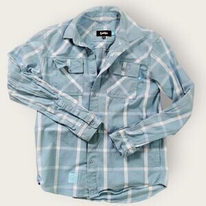 Cookies Button Up Men's Sz M Blue and White Plaid Long Sleeve With Pockets